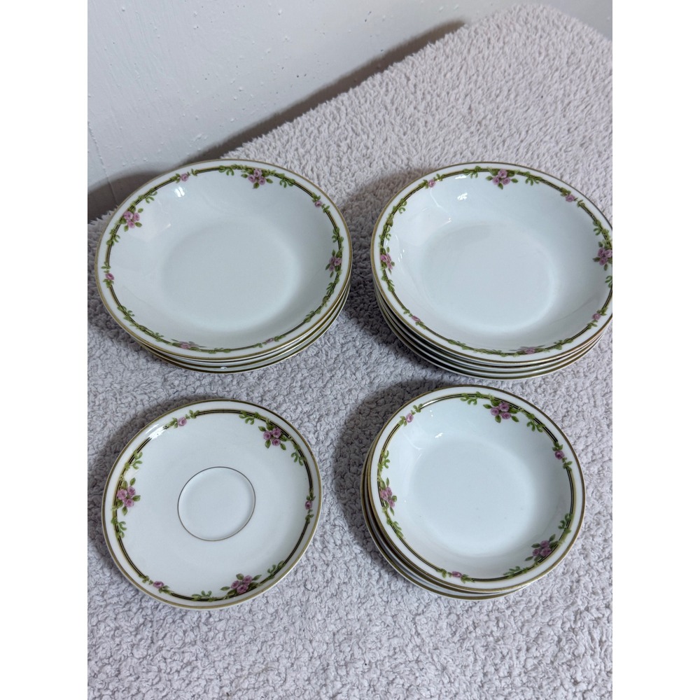 Theodore Haviland Limoges Bowls Saucers Set White Pink Rose Gold Vintage French